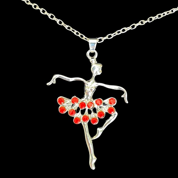 Other - 🆕 Silver Ballerina Necklace -Red